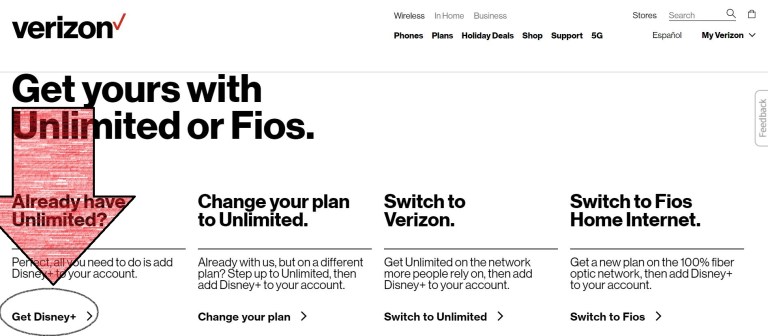 verizon free disney plus