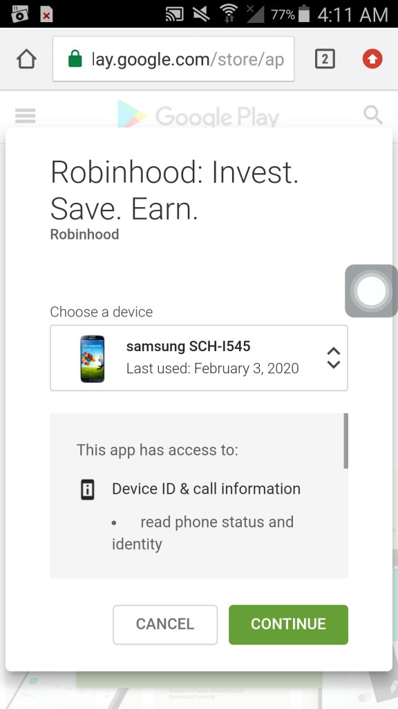 robinhood app choose device