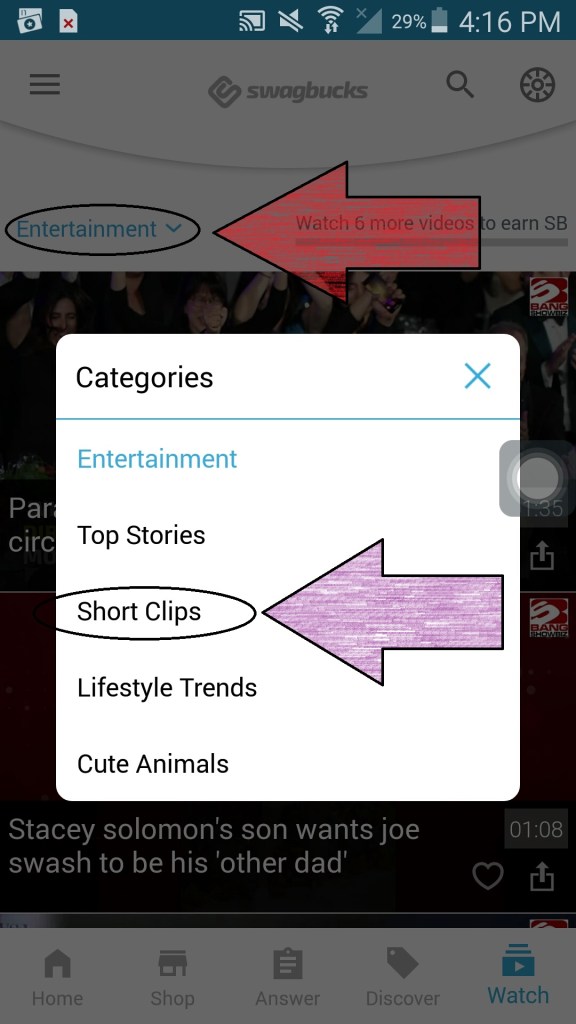 swagbucks mobile app categories