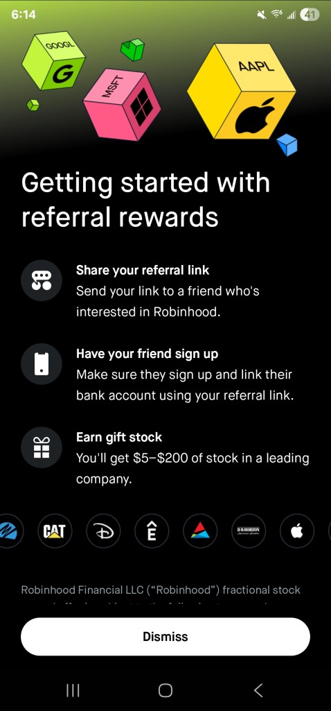 robinhood referral program getting started